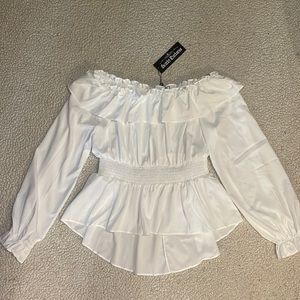 Scarlet Darkness Long Sleeve Ruffled White Blouse